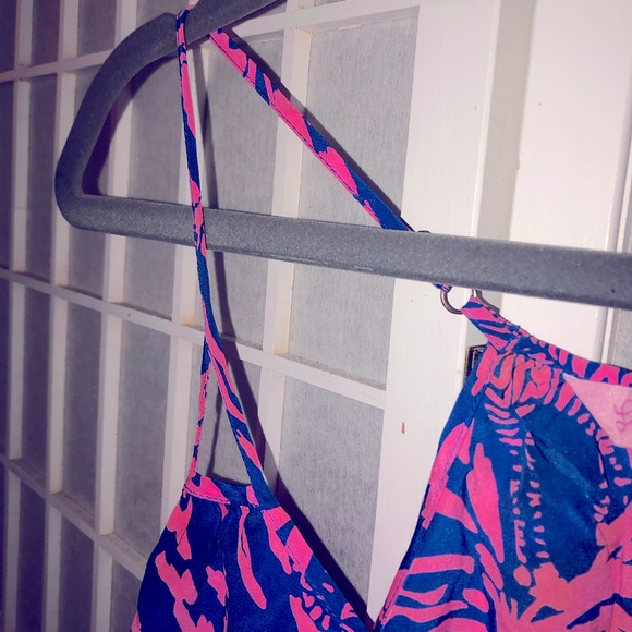 Lilly Pulitzer Silk Tank Spaghetti Strap Swing Racer Back Shell Pink Blue XS - Picture 13 of 16